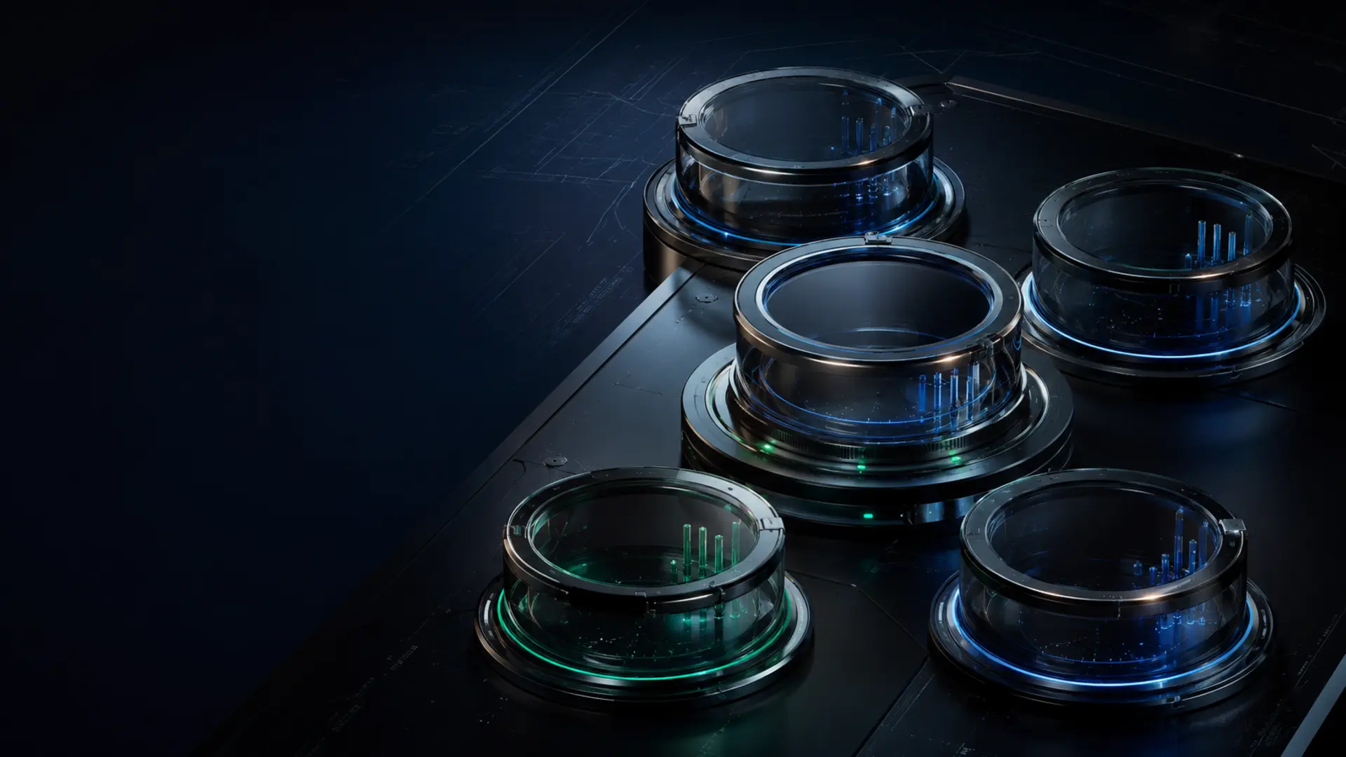 Five precision instruments representing shipped systems, industries, tools, products, and client ownership