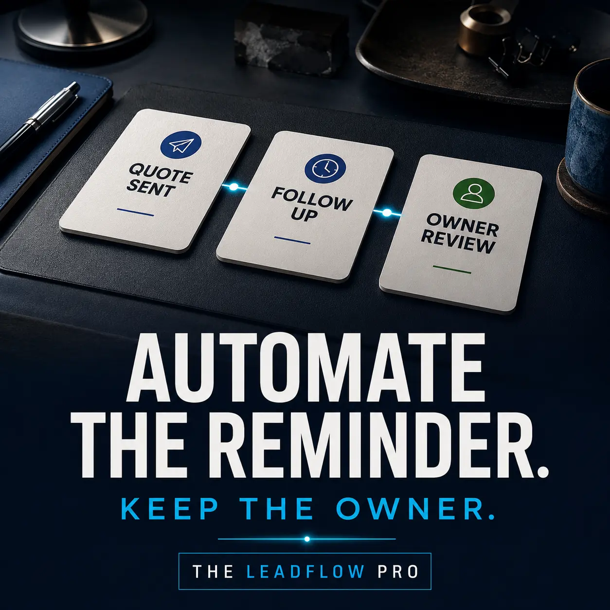 Quote sent, follow up, and owner review shown as a connected workflow